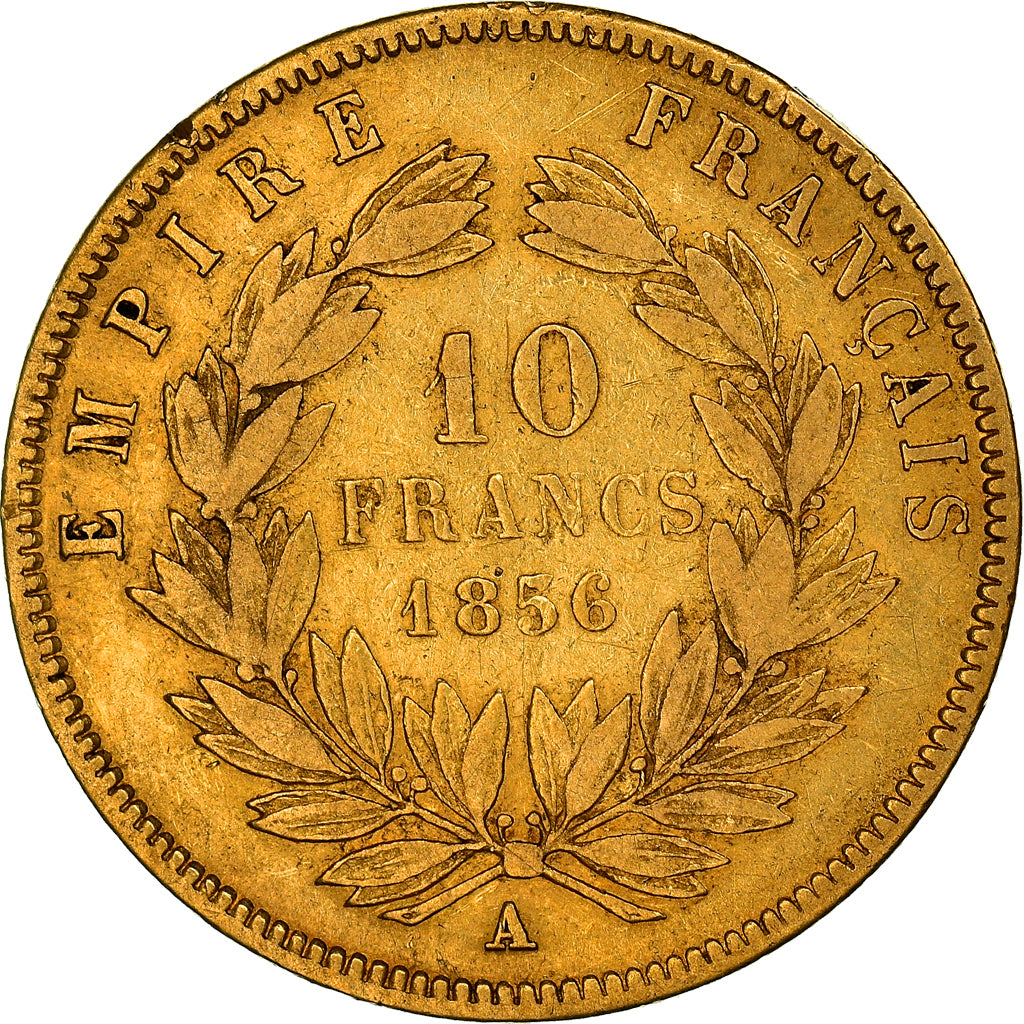 Moneta, Francja, Napoleon III, 10 Francs, 1856, Paris, VF(20-25), Złoto