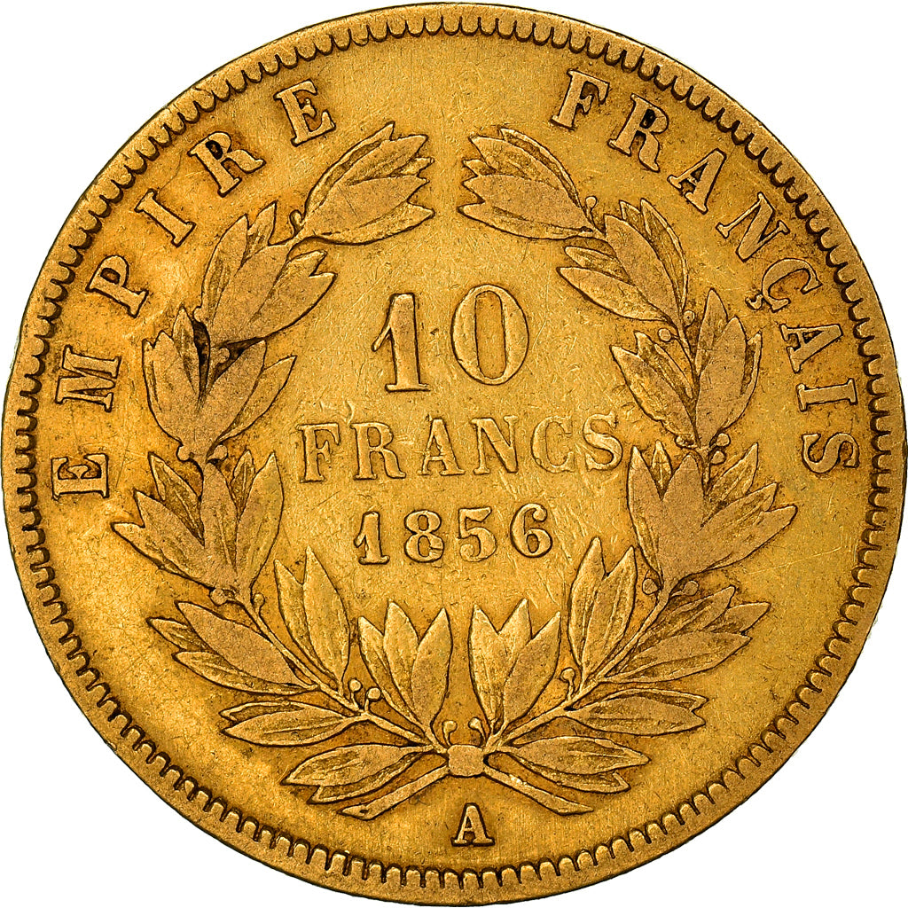 Moneta, Francia, Napoleon III, 10 Francs, 1856, Paris, MB, Oro, KM:784.3