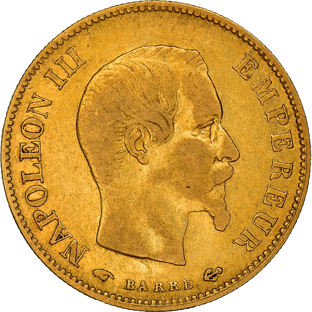 Moneta, Francja, Napoleon III, 10 Francs, 1858, Paris, VF(20-25), Złoto