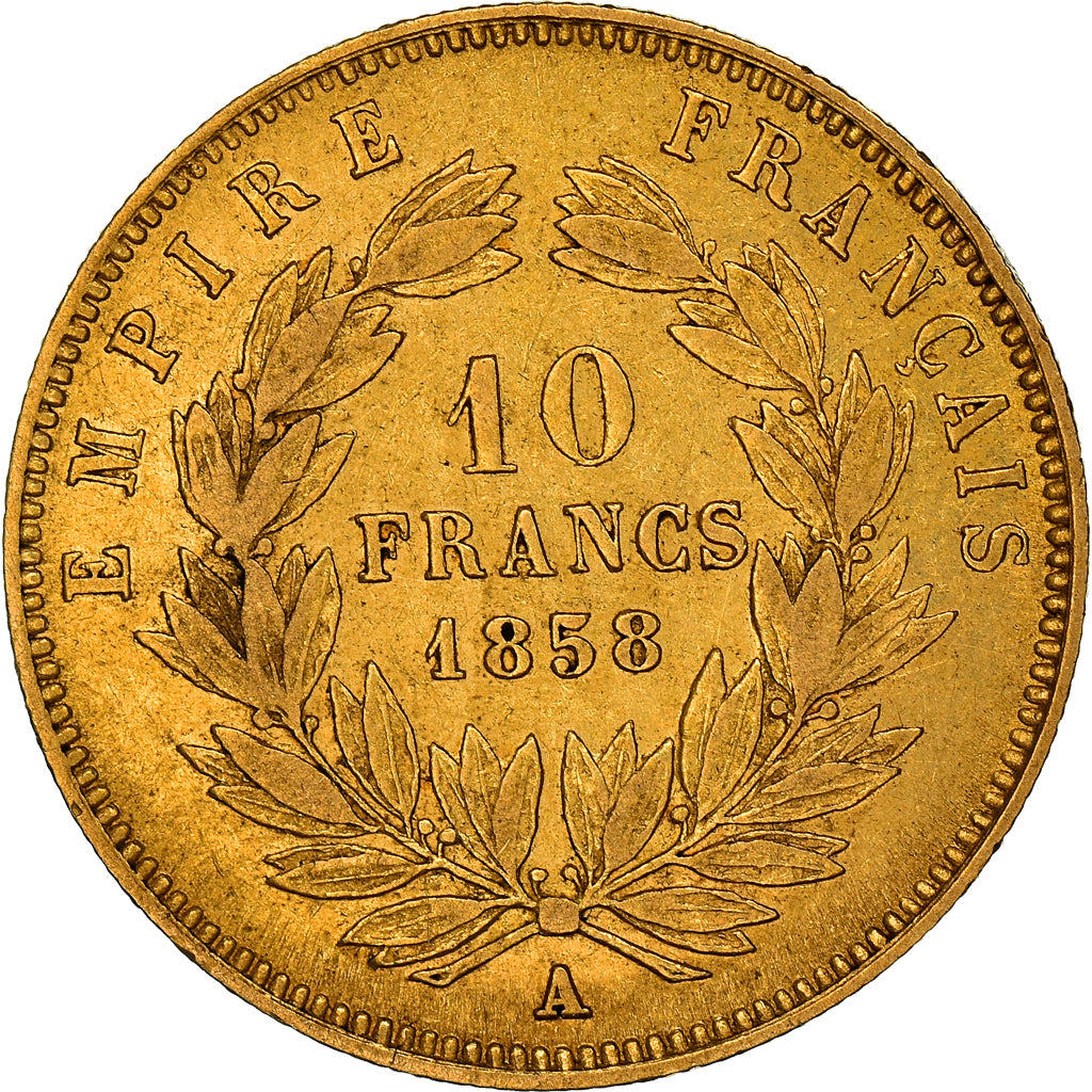 Moneta, Francja, Napoleon III, 10 Francs, 1858, Paris, VF(20-25), Złoto