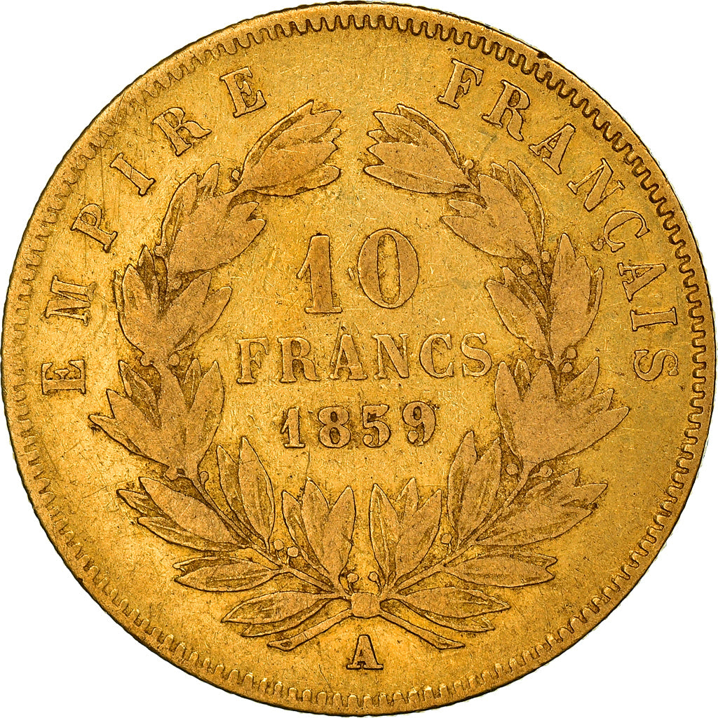Munten, Frankrijk, Napoleon III, 10 Francs, 1859, Paris, FR, Goud, KM:784.3