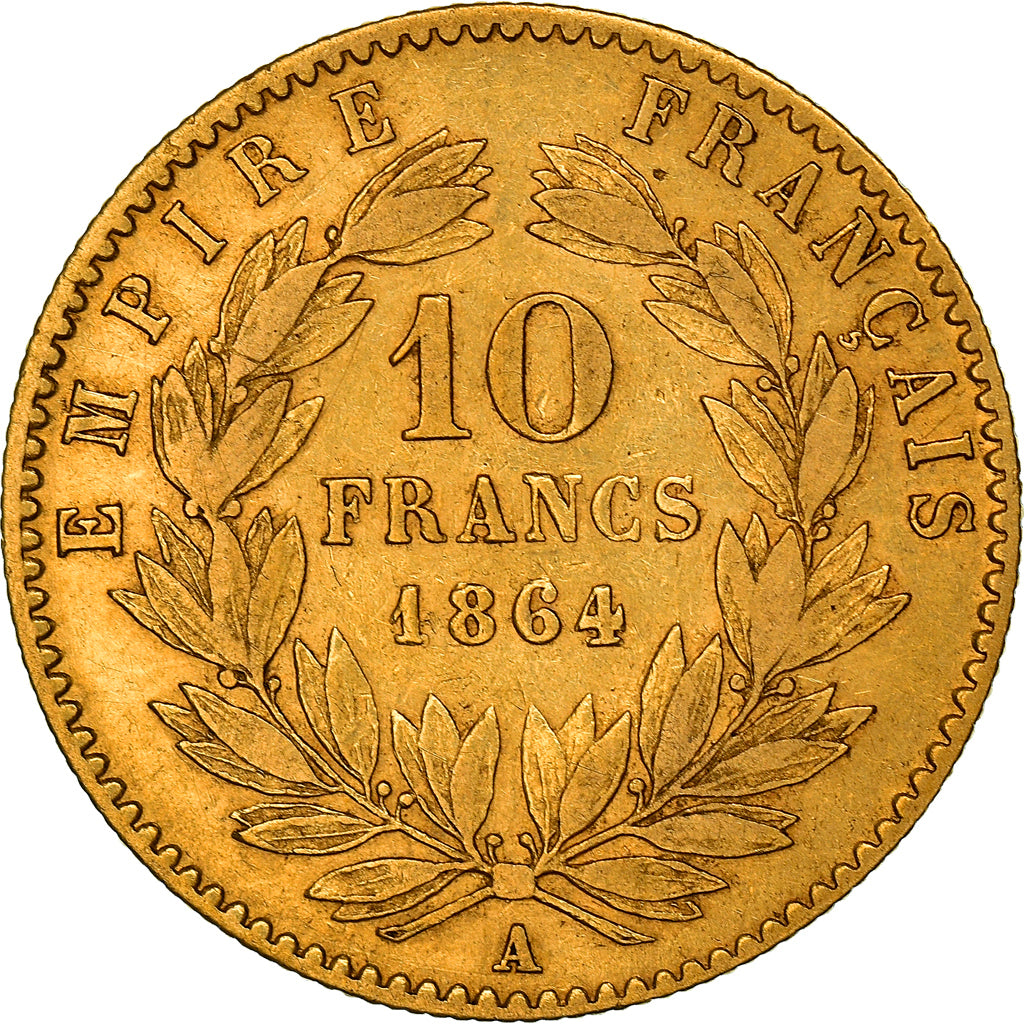 Moneta, Francia, Napoleon III, Napoléon III, 10 Francs, 1864, Paris, BB, Oro