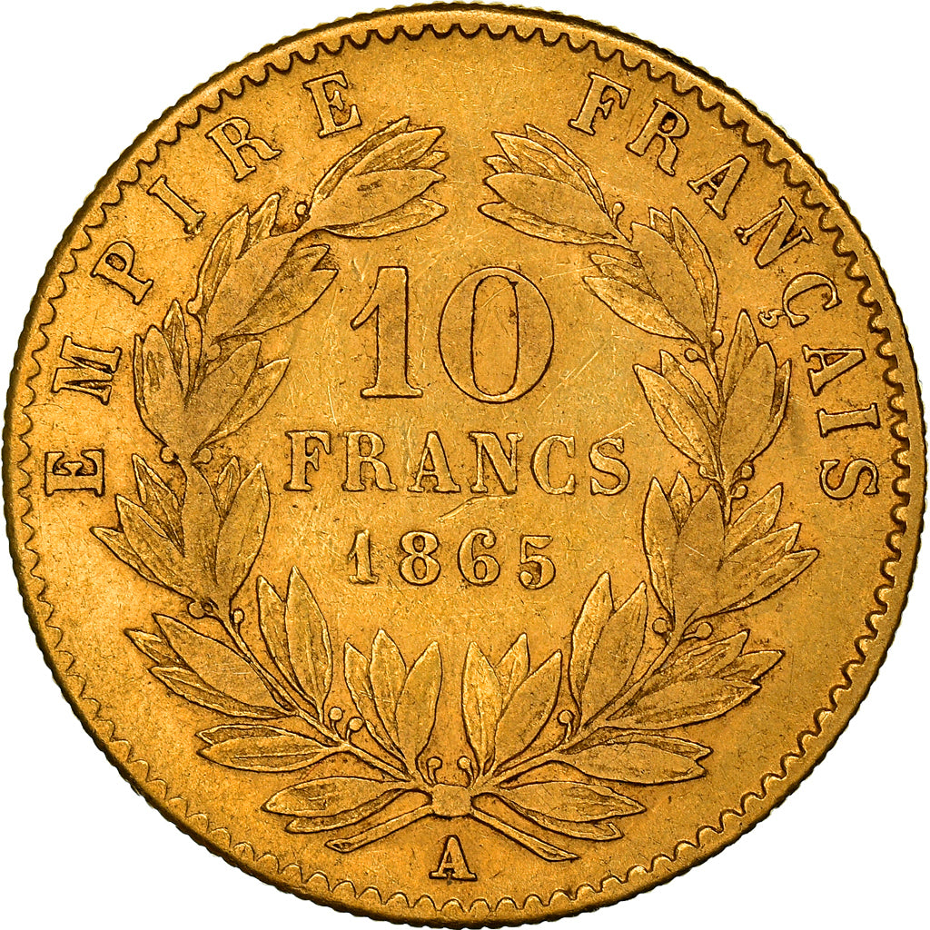 Moneta, Francia, Napoleon III, 10 Francs, 1865, Paris, BB, Oro, KM:800.1