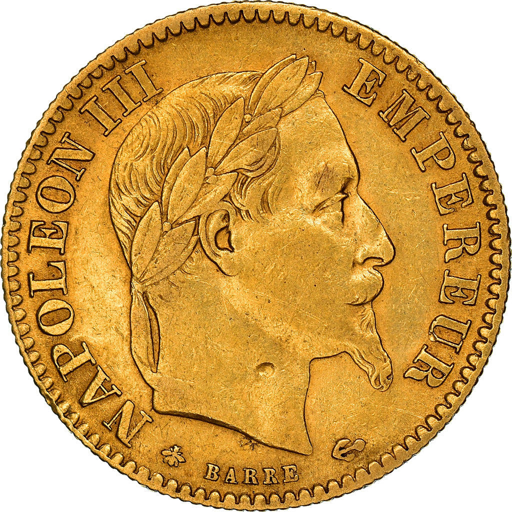 Moneda, Francia, Napoleon III, 10 Francs, 1865, Paris, MBC, Oro, KM:800.1