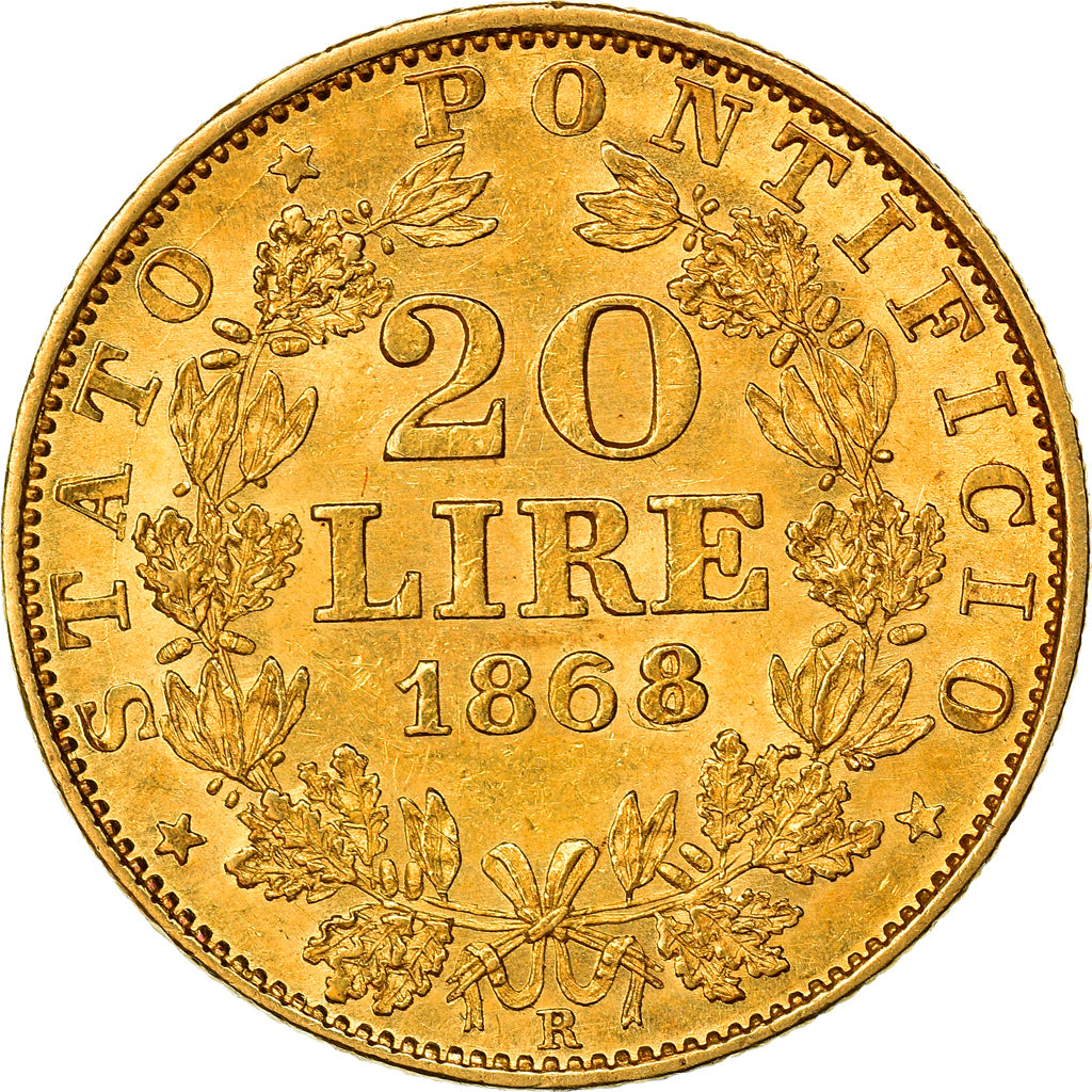 Moneda, Estados italianos, PAPAL STATES, Pius IX, 20 Lire, 1868, Roma, EBC, Oro