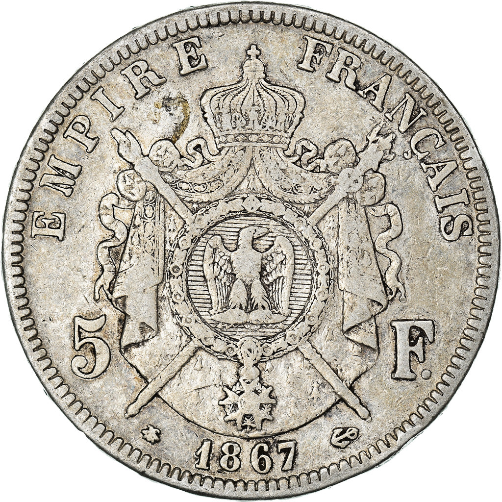 Moneta, Francja, Napoleon III, 5 Francs, 1867, Paris, VF(30-35), Srebro