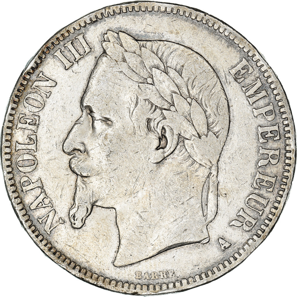 Münze, Frankreich, Napoleon III, 5 Francs, 1867, Paris, S+, Silber, KM:799.1