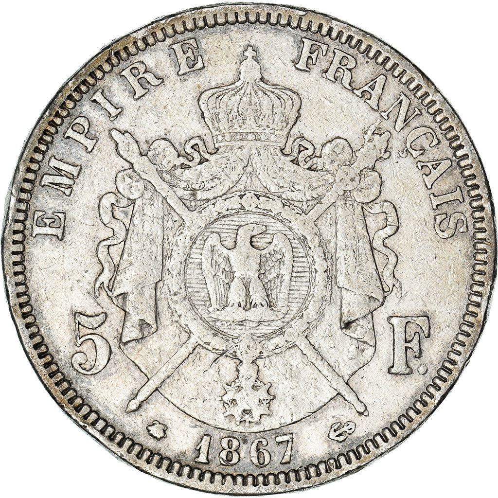 Münze, Frankreich, Napoleon III, 5 Francs, 1867, Paris, S+, Silber, KM:799.1