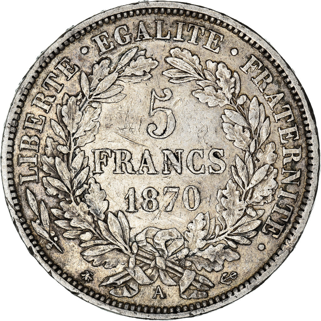 Munten, Frankrijk, Cérès, 5 Francs, 1870, Paris, ZF, Zilver, KM:819