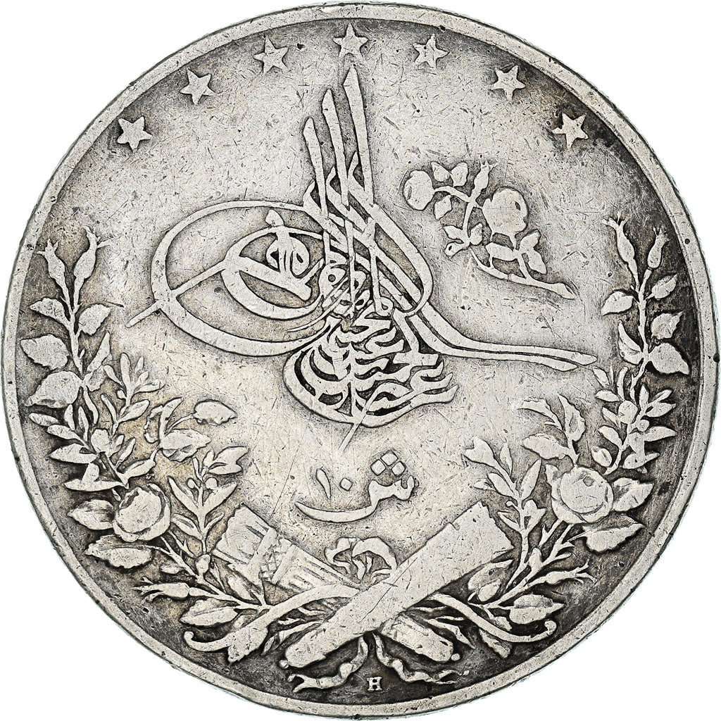 Coin, Egypt, Abdul Hamid II, 10 Qirsh, 1884 (AH 1293/10), Misr, VF(30-35)