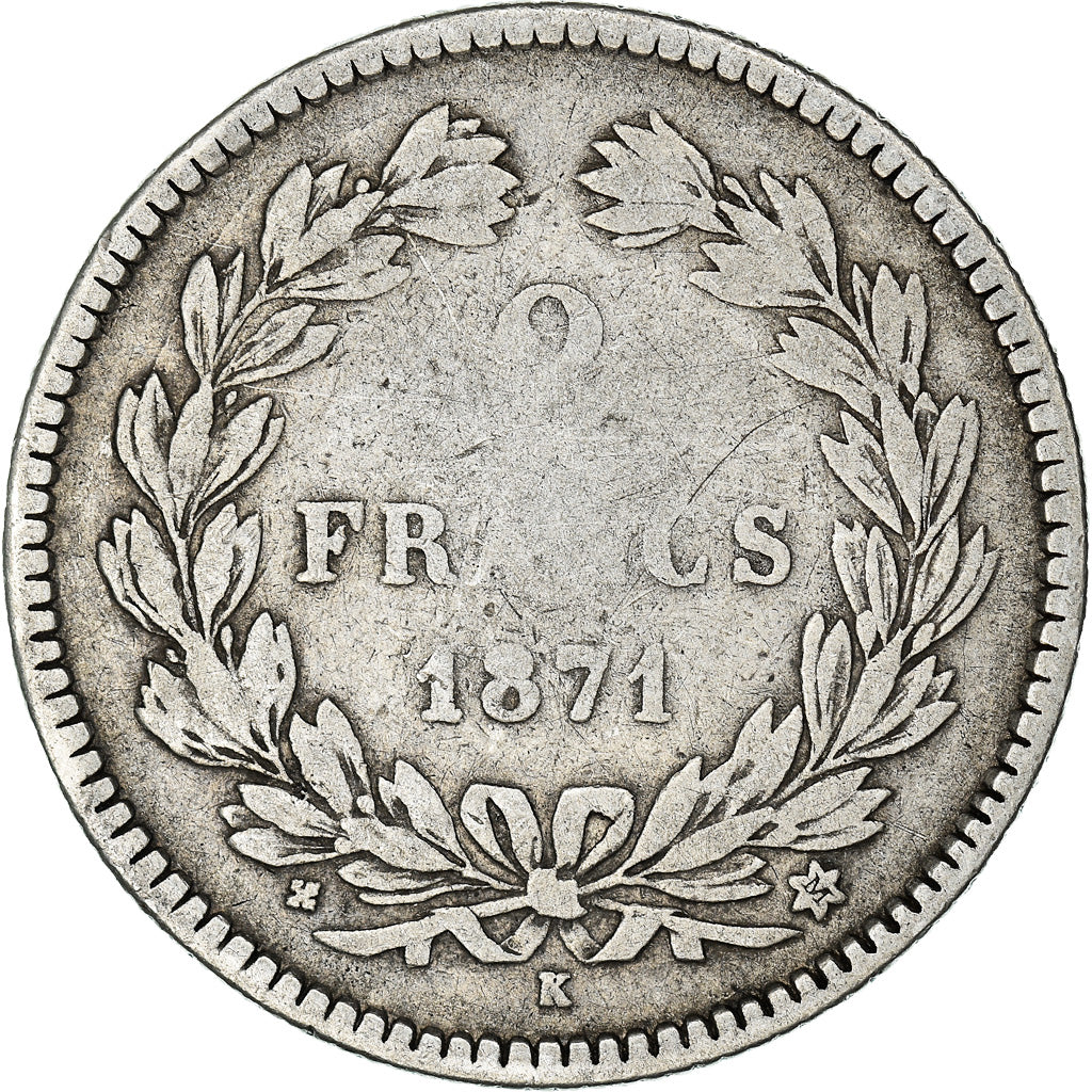 Monnaie, France, Cérès, 2 Francs, 1871, Bordeaux, TB, Argent, Gadoury:529