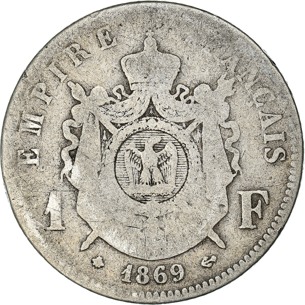 Moeda, França, Napoleon III, Napoléon III, Franc, 1869, Paris, F(12-15)