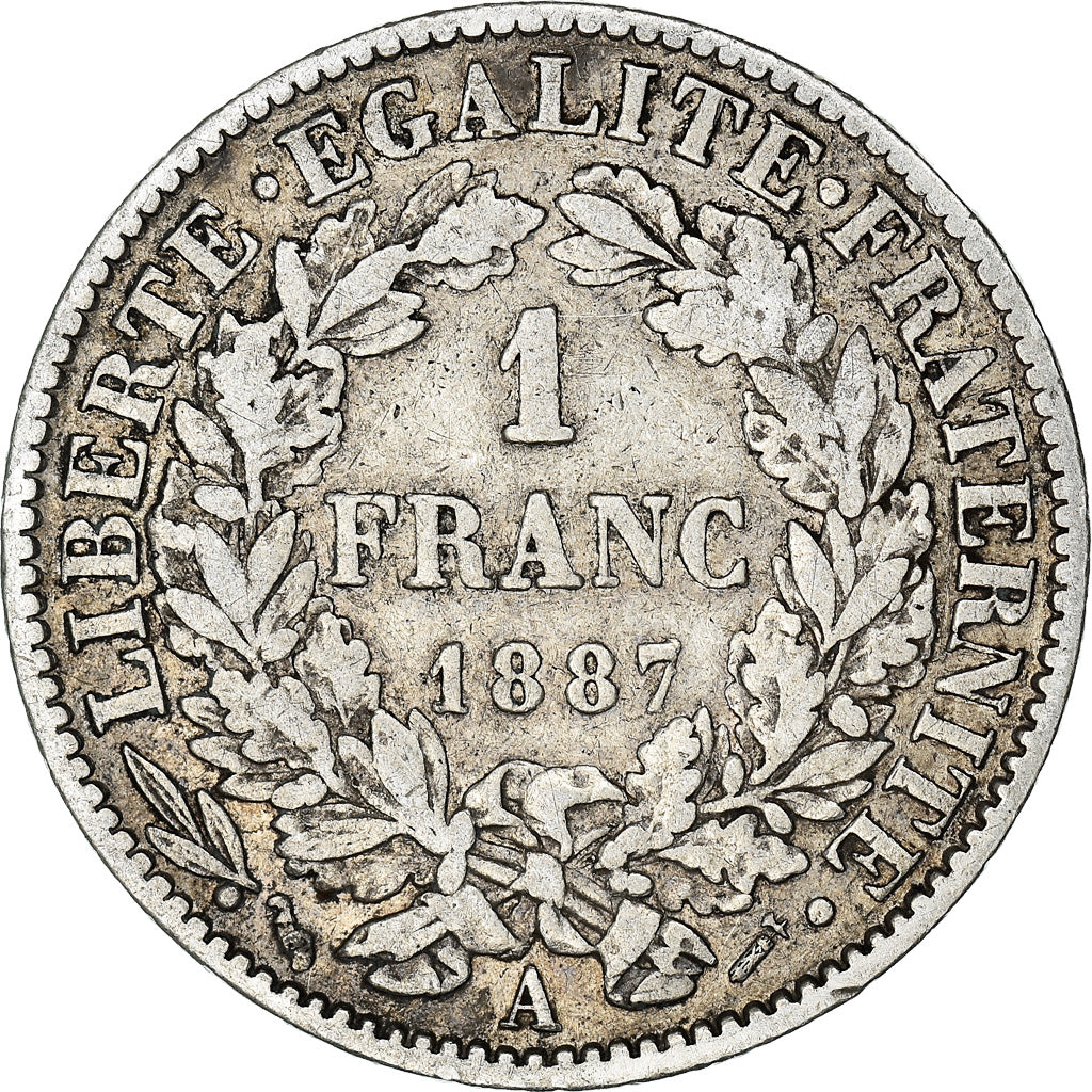 Coin, France, Cérès, Franc, 1887, Paris, EF(40-45), Silver, KM:822.1