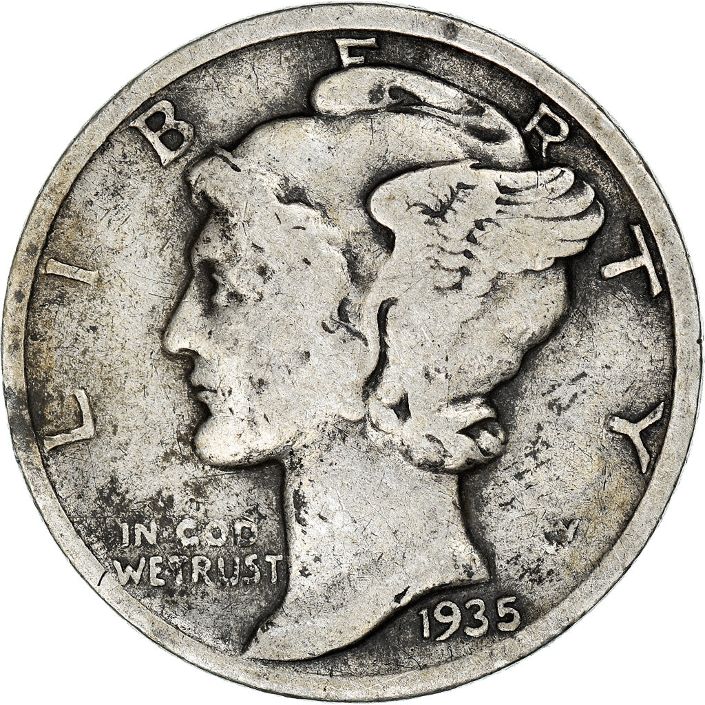 Moneda, Estados Unidos, Mercury Dime, Dime, 1935, U.S. Mint, San Francisco, BC+