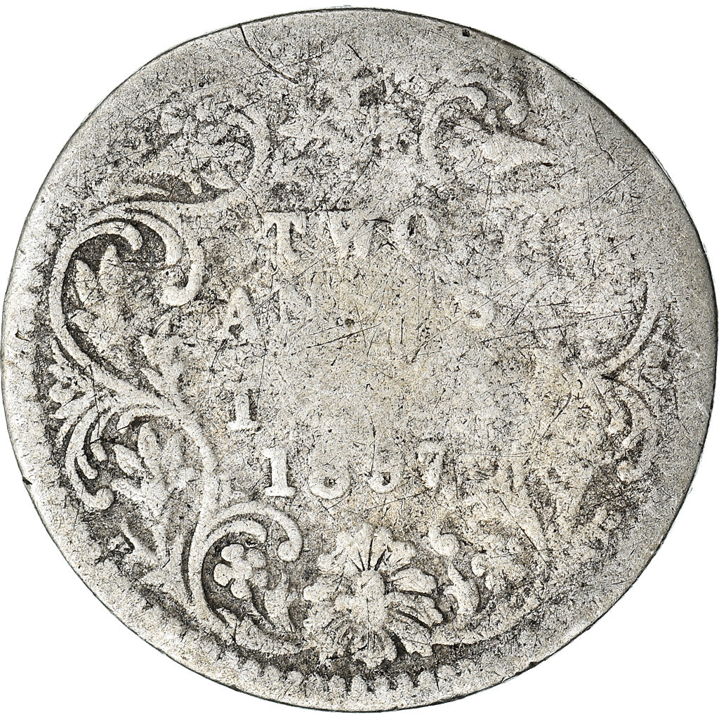 Moneta, INDIE BRYTYJSKIE, Victoria, 2 Annas, 1897, Calcutta, F(12-15), Srebro