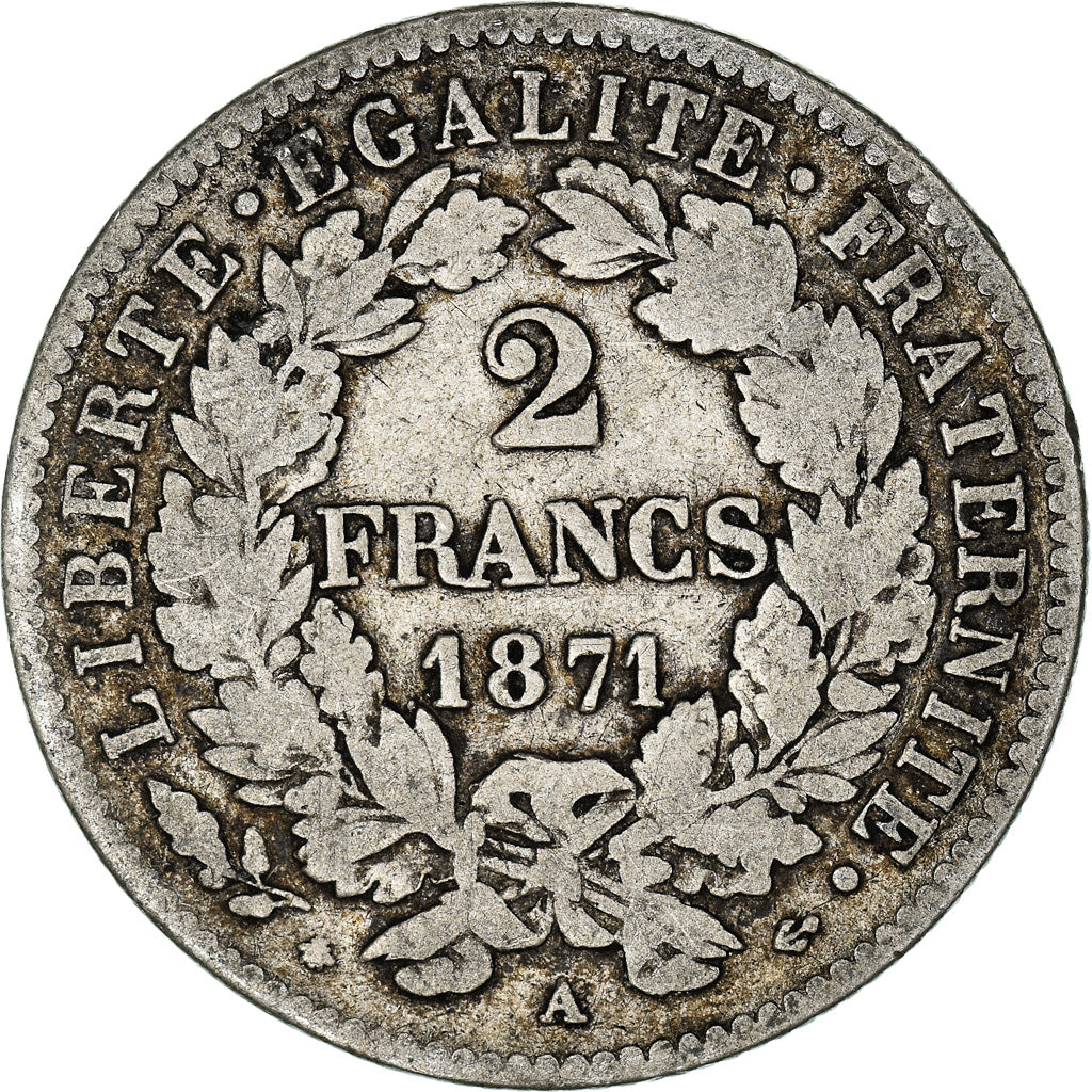 Monnaie, France, Cérès, 2 Francs, 1871, Paris, TB, Argent, Gadoury:530a