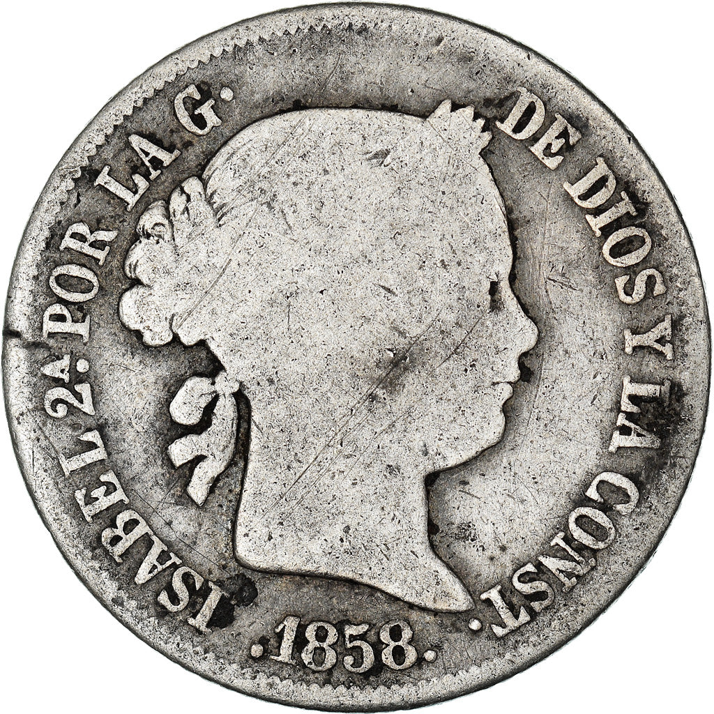 Moneta, Spagna, Isabel II, 4 Réales, 1858, Madrid, MB, Argento, KM:608.2