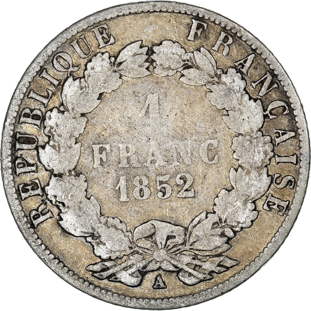 Moneta, Francia, Napoleon III, Napoléon III, Franc, 1852, Paris, MB, Argento