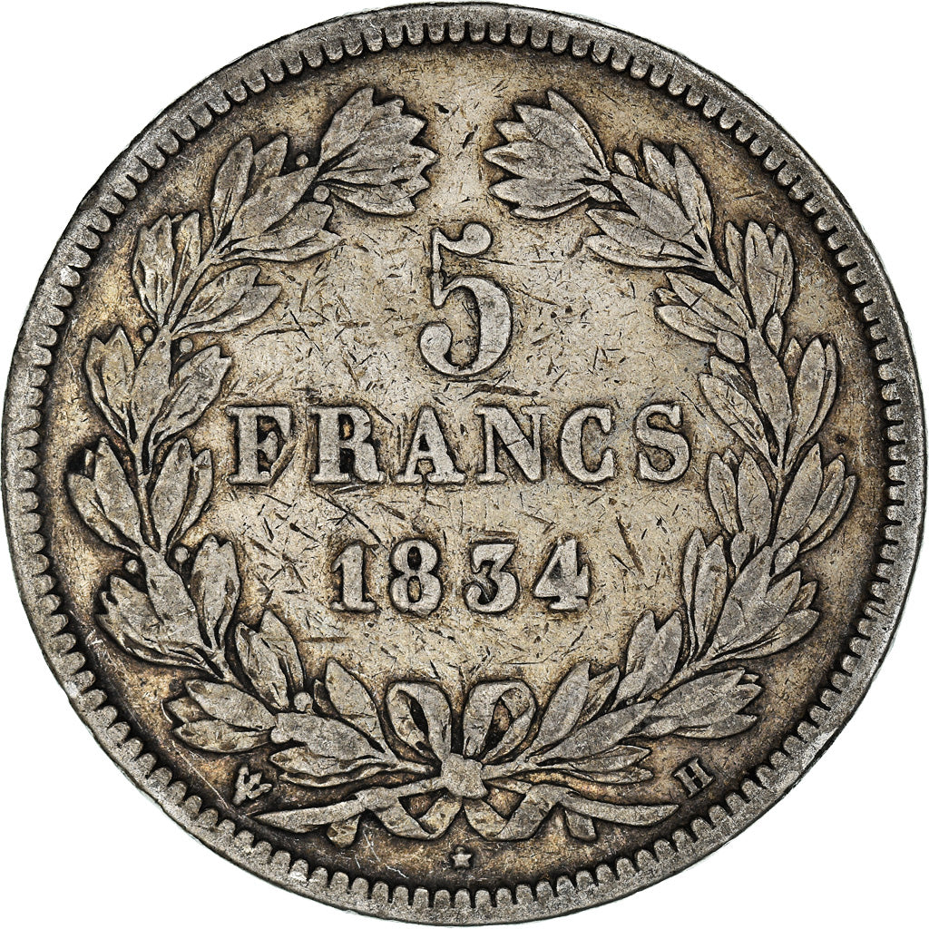 Coin, France, Louis-Philippe, 5 Francs, 1834, La Rochelle, VF(20-25), Silver