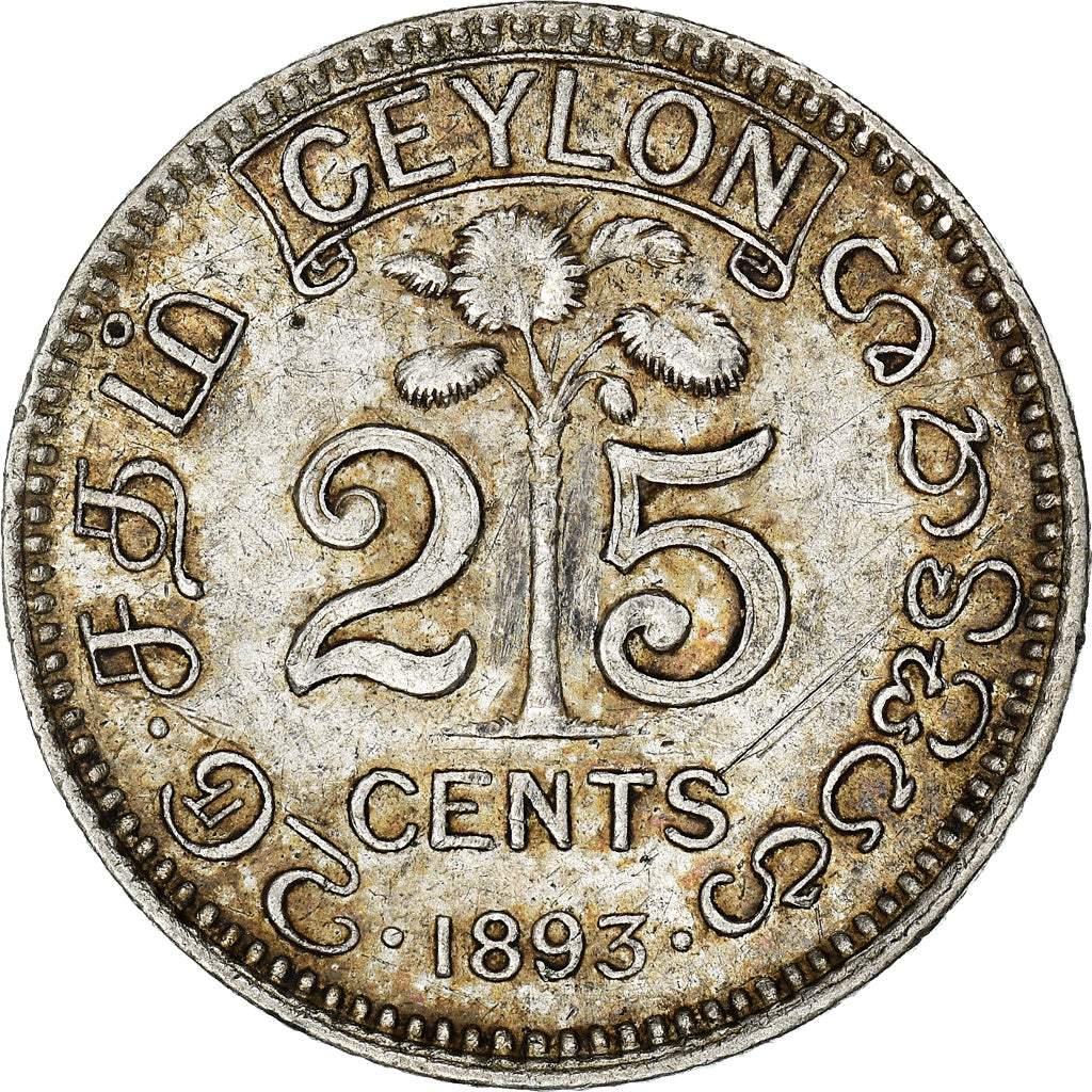 Moneta, Ceylon, Victoria, 25 Cents, 1893, BB+, Argento, KM:95