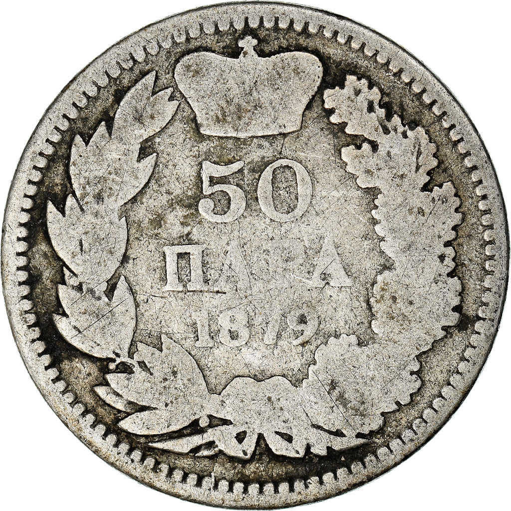 Moneta, Serbia, Milan I, 50 Para, 1879, Paris, VF(20-25), Srebro, KM:9
