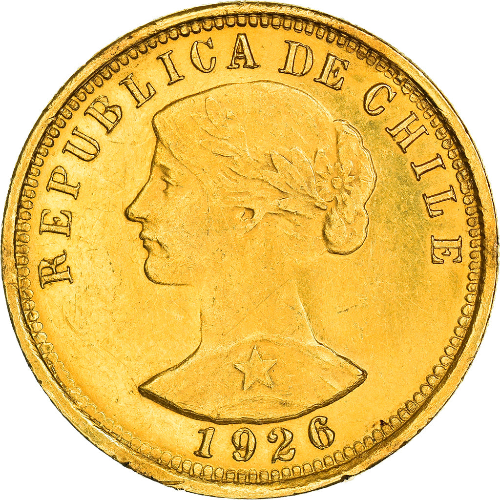 Moneda, Chile, 10 Condores, 100 Pesos, 1926, Santiago, MBC+, Oro, KM:170