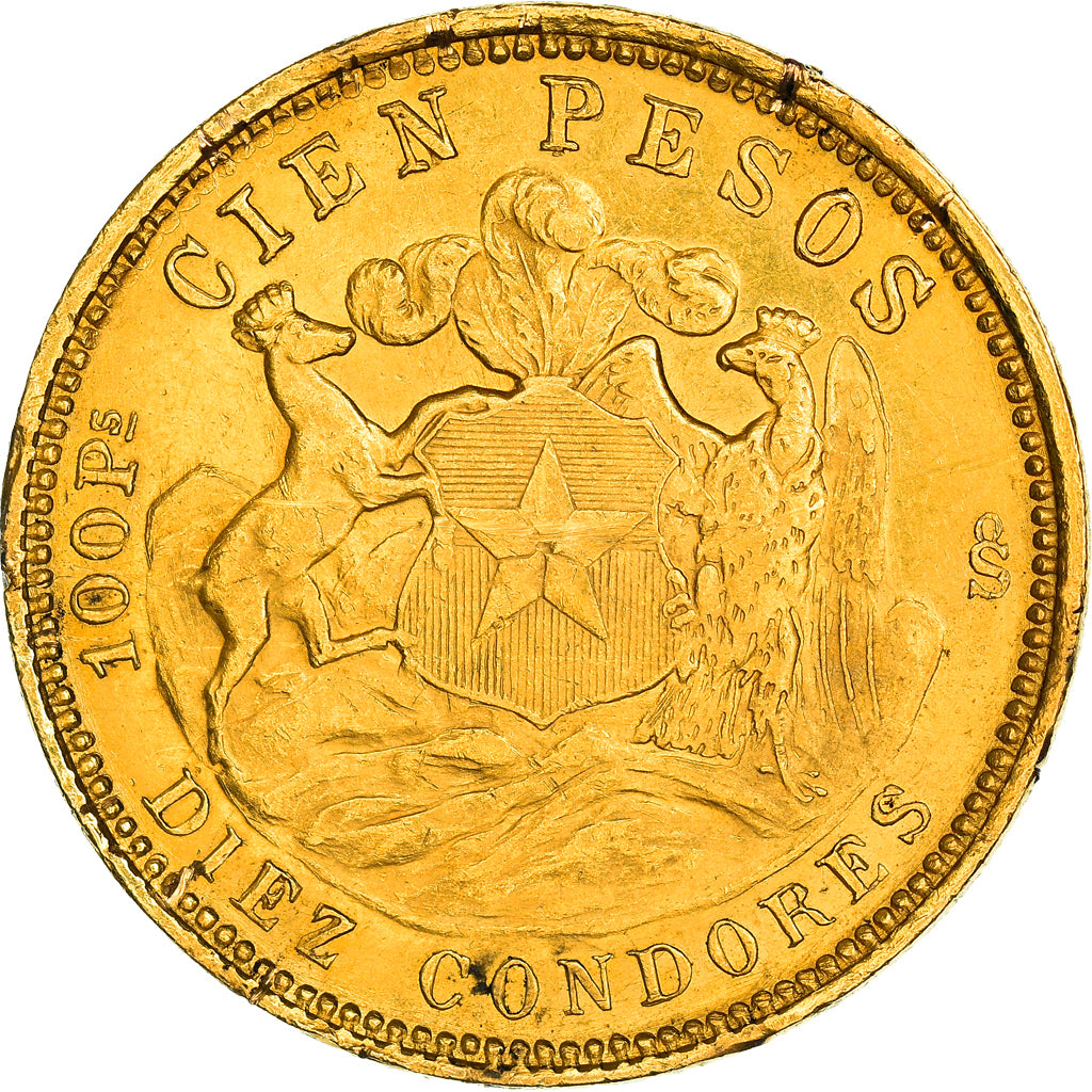 Moneda, Chile, 10 Condores, 100 Pesos, 1926, Santiago, MBC+, Oro, KM:170