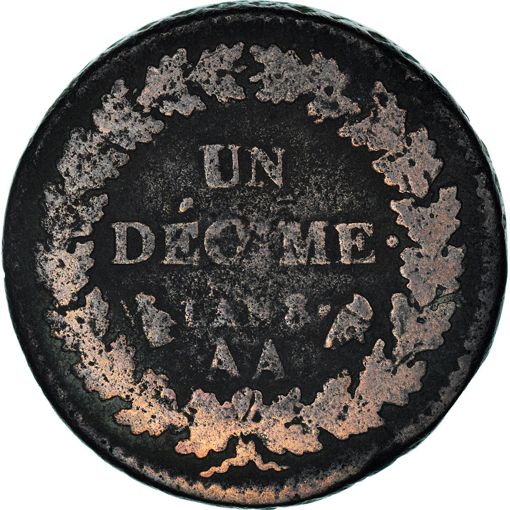 Münze, Frankreich, Dupré, Decime, AN 8, Metz, Hybrid issue, SGE+, Bronze