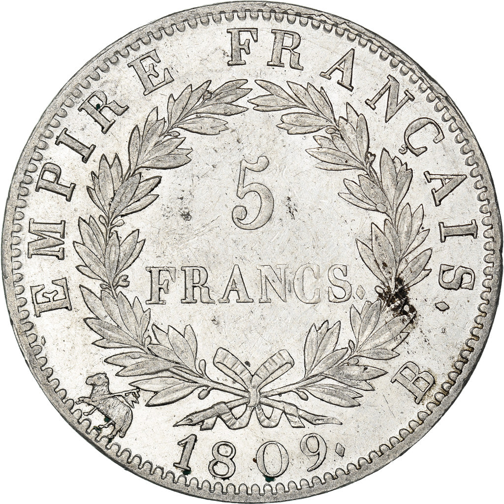 Münze, Frankreich, Napoléon I, 5 Francs, 1809, Rouen, SS+, Silber, KM:694.2