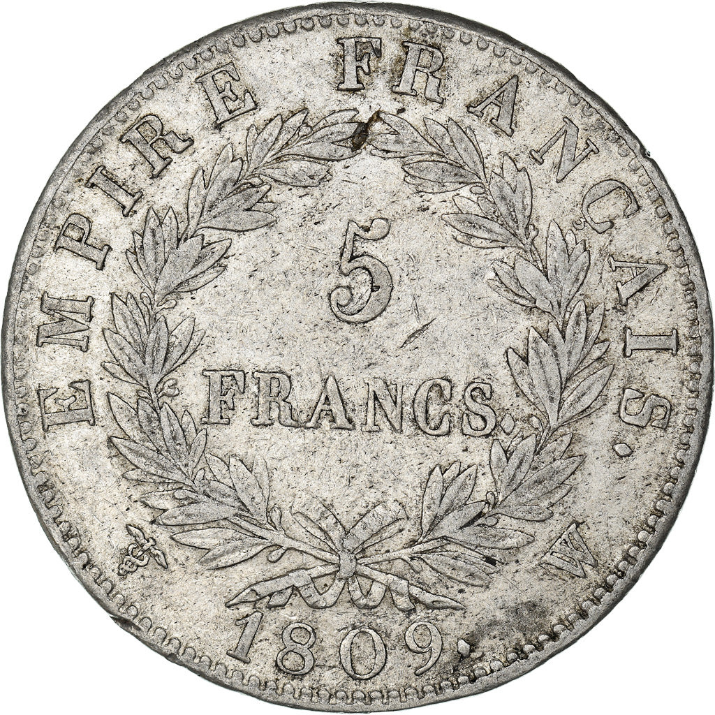 Moneta, Francia, Napoléon I, 5 Francs, 1809, Lille, BB, Argento, KM:694.16