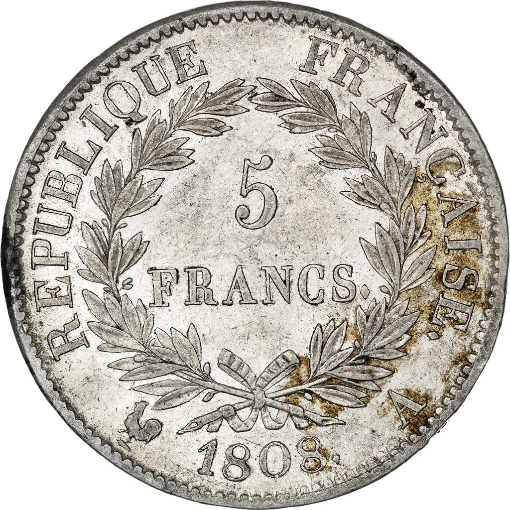 Moneta, Francia, Napoléon I, 5 Francs, 1808, Paris, BB, Argento, KM:686.1
