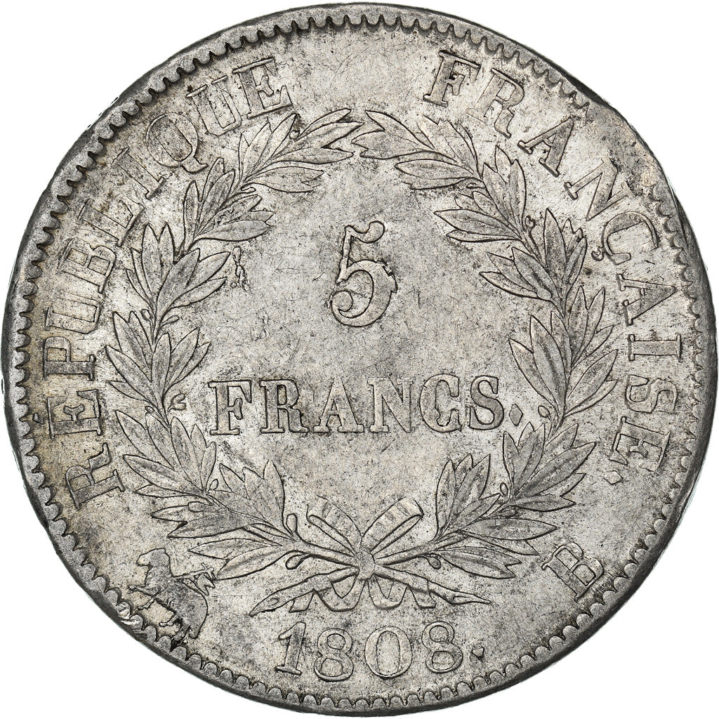 Coin, France, Napoléon I, 5 Francs, 1808, Rouen, EF(40-45), Silver, KM:686.2
