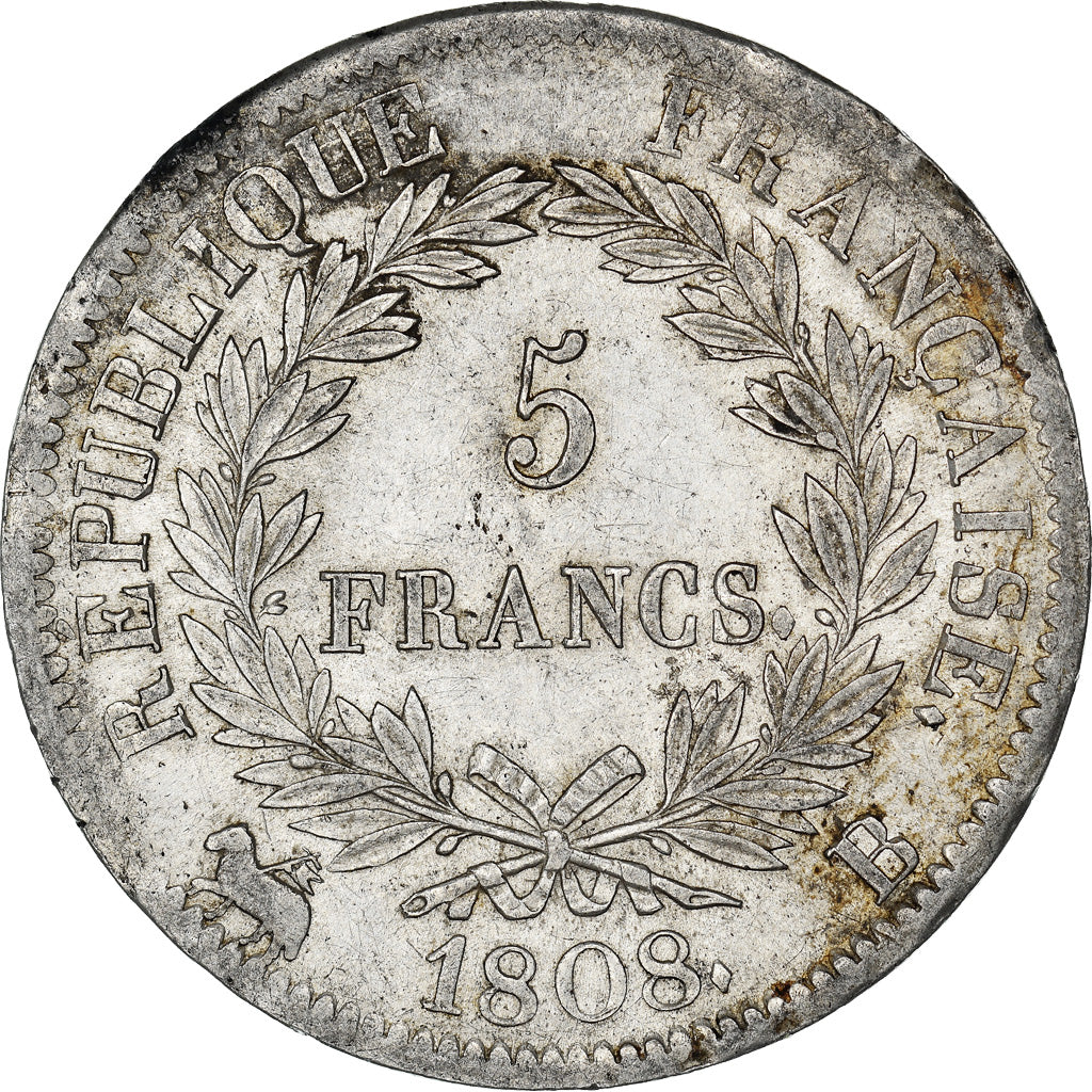 Moneta, Francia, Napoléon I, 5 Francs, 1808, Rouen, BB, Argento, KM:686.2