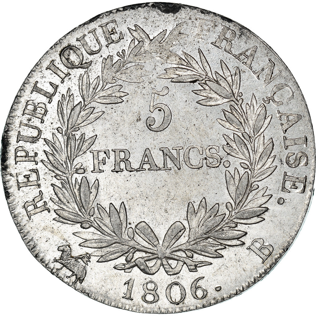 Münze, Frankreich, Napoléon I, 5 Francs, 1806, Rouen, VZ+, Silber, KM:673.2