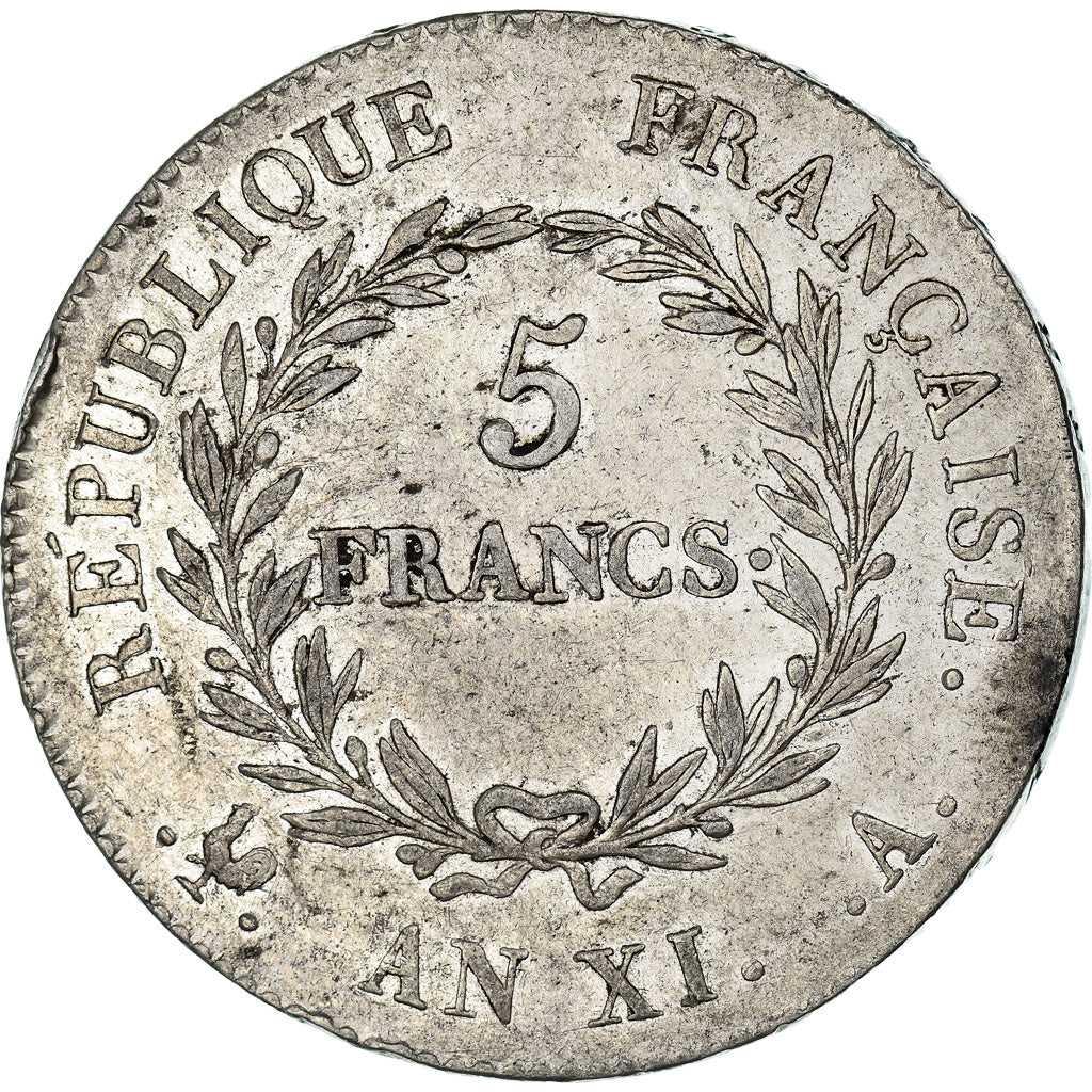Coin, France, Napoleon I, 5 Francs, An XI, Paris, EF(40-45), Silver, KM:650.1