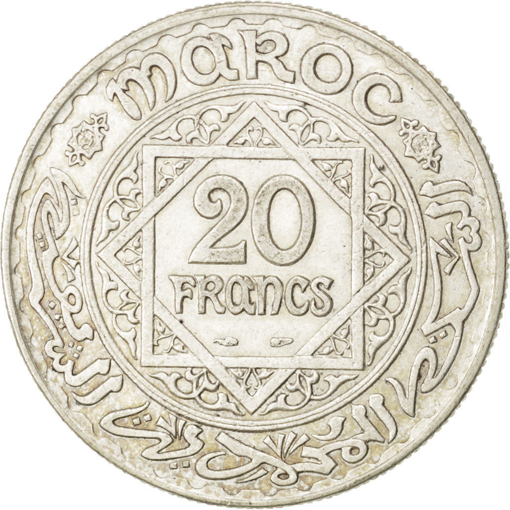 Marocco, Mohammed V, 20 Francs, 1933, BB, Argento, KM:39, Lecompte:271