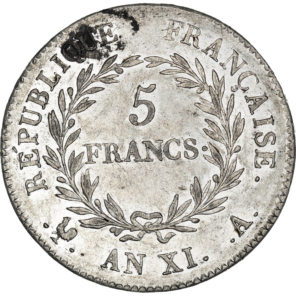 Moneta, Francia, Napoleon I, 5 Francs, An XI, Paris, SPL-, Argento, KM:650.1
