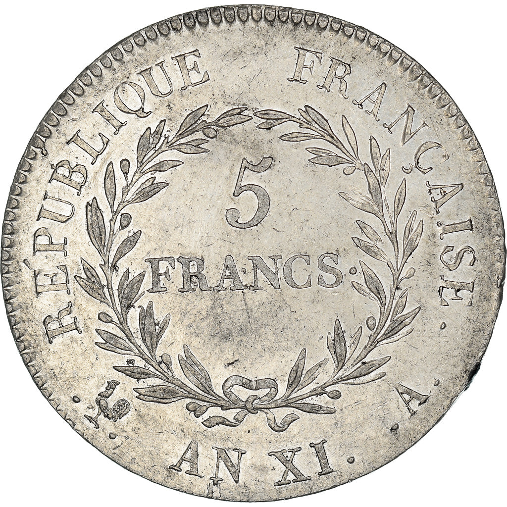 Moneta, Francja, Napoleon I, 5 Francs, An XI, Paris, AU(55-58), Srebro