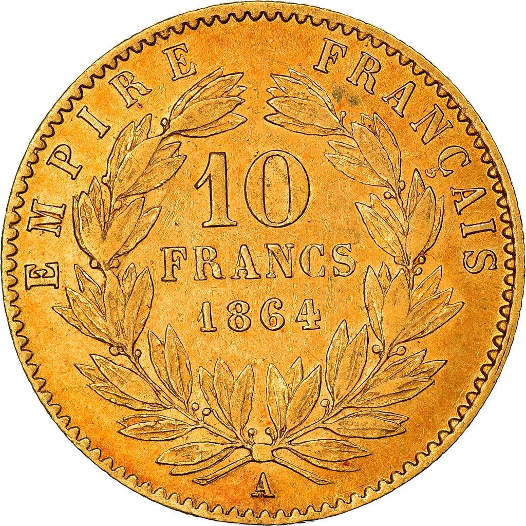 Moneta, Francia, Napoleon III, Napoléon III, 10 Francs, 1864, Paris, BB+, Oro