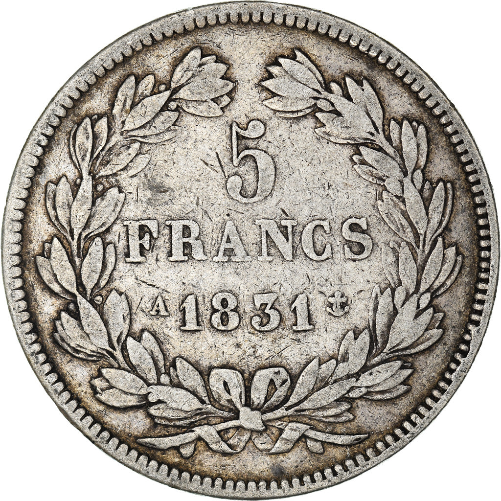 Münze, Frankreich, Louis-Philippe, 5 Francs, 1831, Paris, S+, Silber, KM:745.1