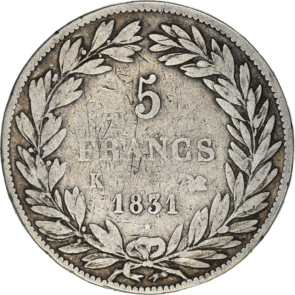 Moneta, Francia, Louis-Philippe, 5 Francs, 1831, Bordeaux, MB, Argento