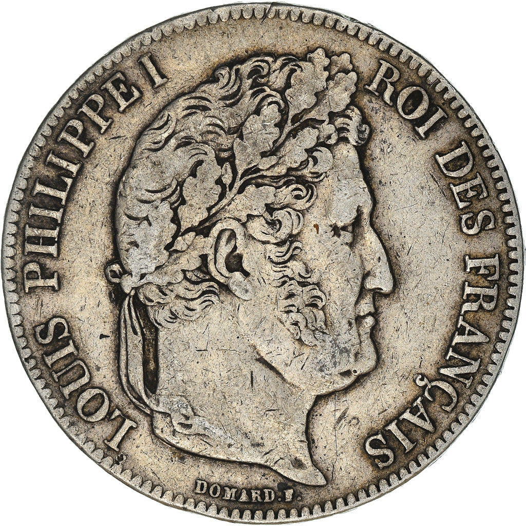 Moeda, França, Louis-Philippe, 5 Francs, 1839, Rouen, VF(30-35), Prata