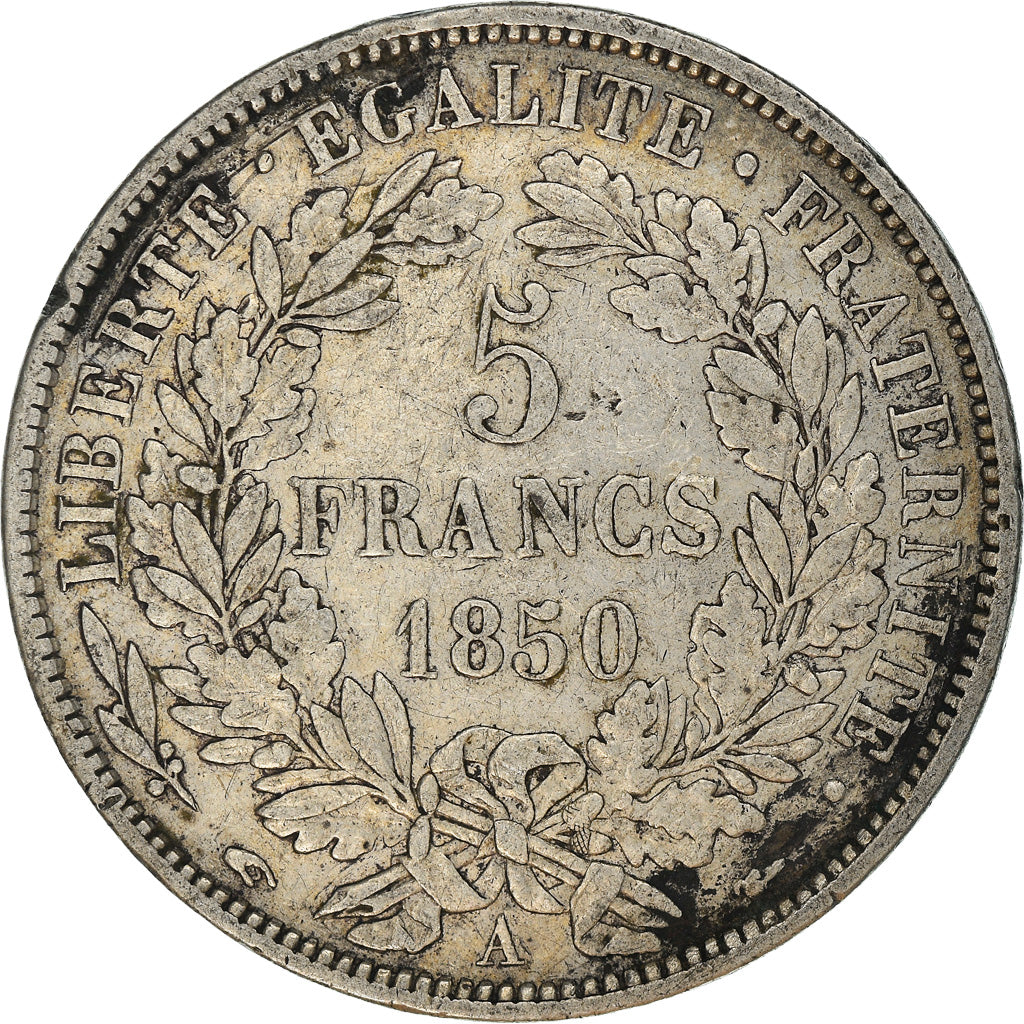 Moeda, França, Cérès, 5 Francs, 1850, Paris, VF(30-35), Prata, KM:761.1