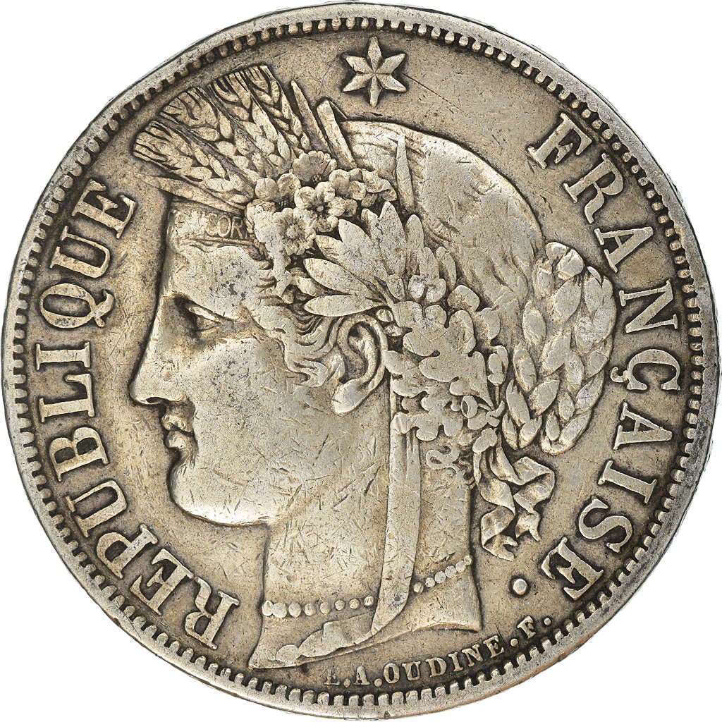 Moneda, Francia, Cérès, 5 Francs, 1870, Paris, BC+, Plata, KM:819, Gadoury:743