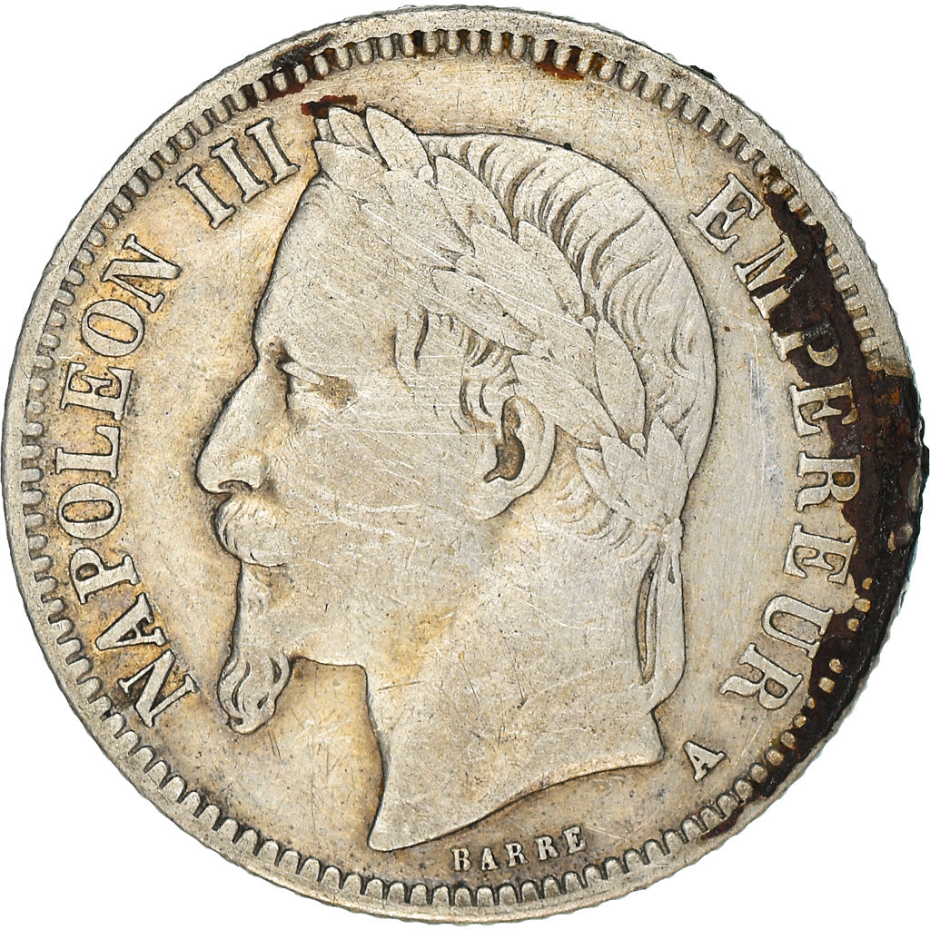 Moneta, Francia, Napoleon III, Napoléon III, Franc, 1868, Paris, MB+, Argento