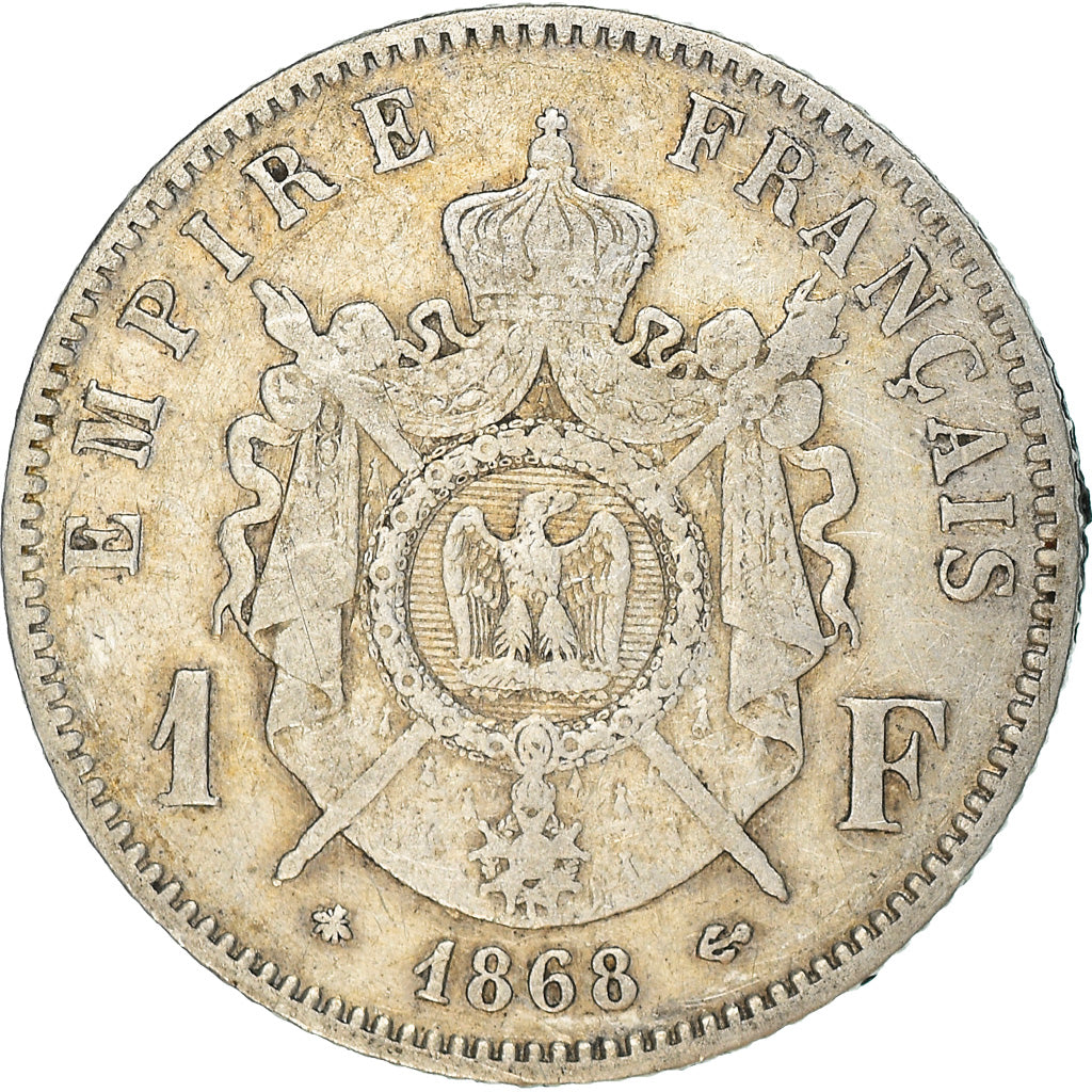 Moneta, Francia, Napoleon III, Napoléon III, Franc, 1868, Paris, MB+, Argento
