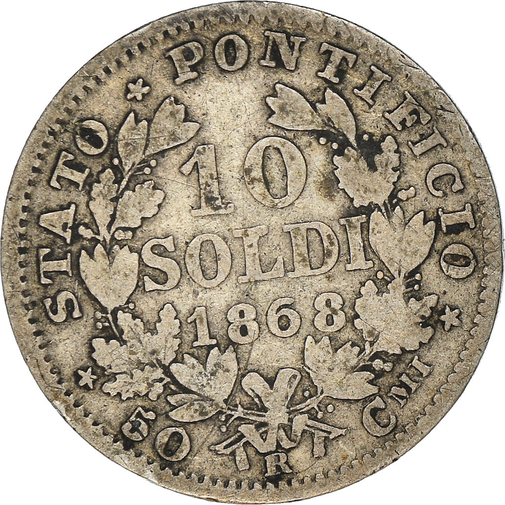 Munten, Italiaanse staten, PAPAL STATES, Pius IX, 10 Soldi, 50 Centesimi, 1868