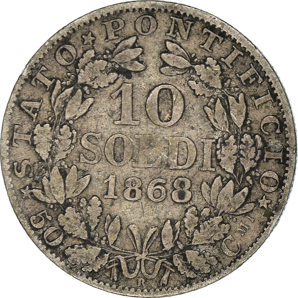 Moneda, Estados italianos, PAPAL STATES, Pius IX, 10 Soldi, 50 Centesimi, 1868