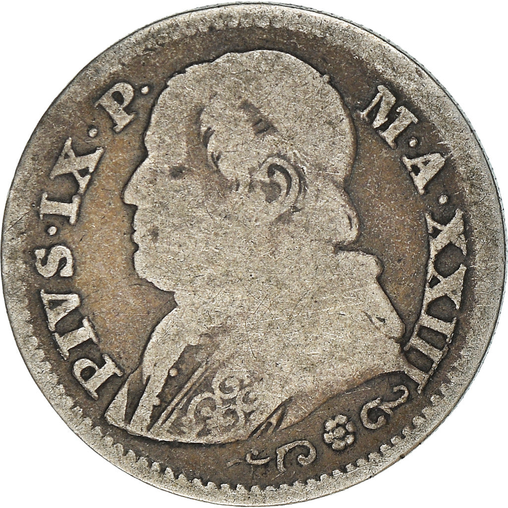 Moeda, ESTADOS ITALIANOS, PAPAL STATES, Pius IX, 10 Soldi, 50 Centesimi, 1869