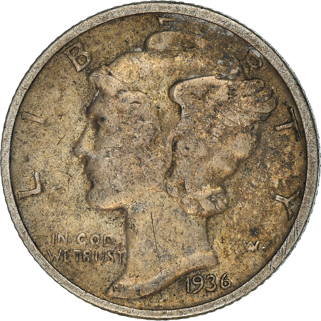 Coin, United States, Mercury Dime, Dime, 1936, U.S. Mint, Philadelphia
